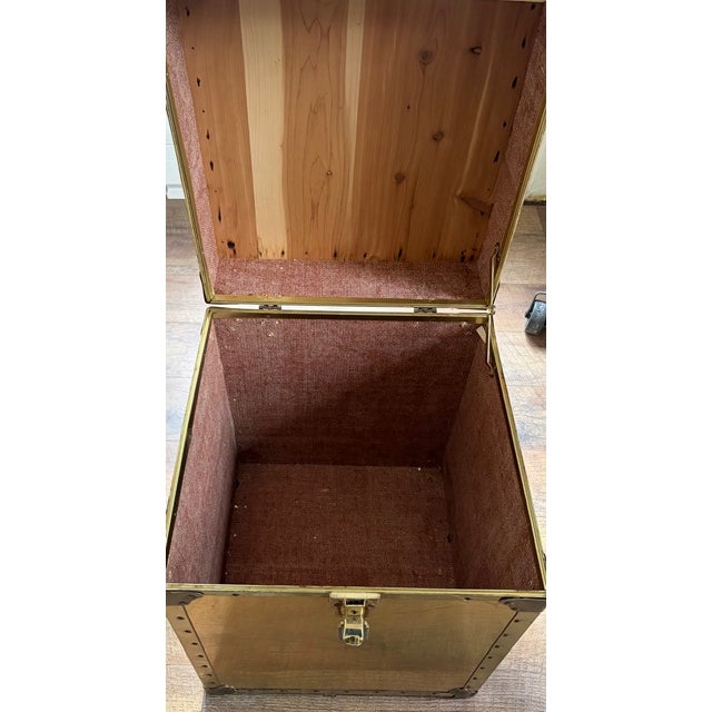 Wood Mid Century Cedar Lined Brass Storage Box, Side Table For Sale - Image 7 of 8