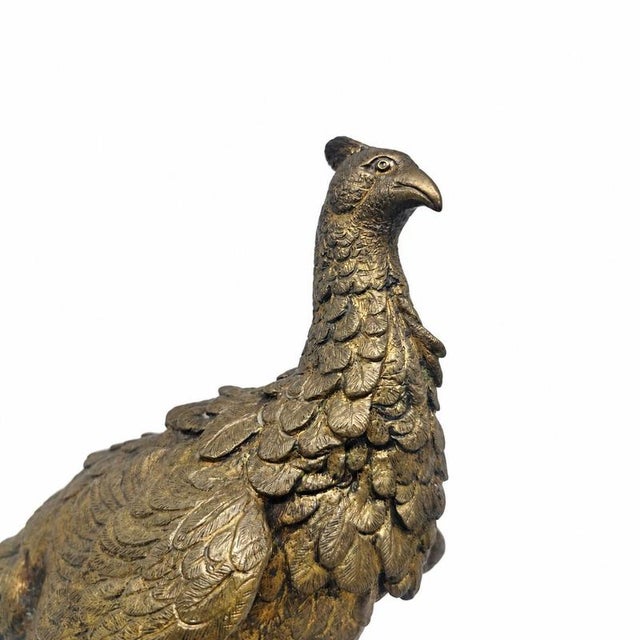 Metal French Artist, Pheasant with Game Birds, Bronze and Marble For Sale - Image 7 of 9