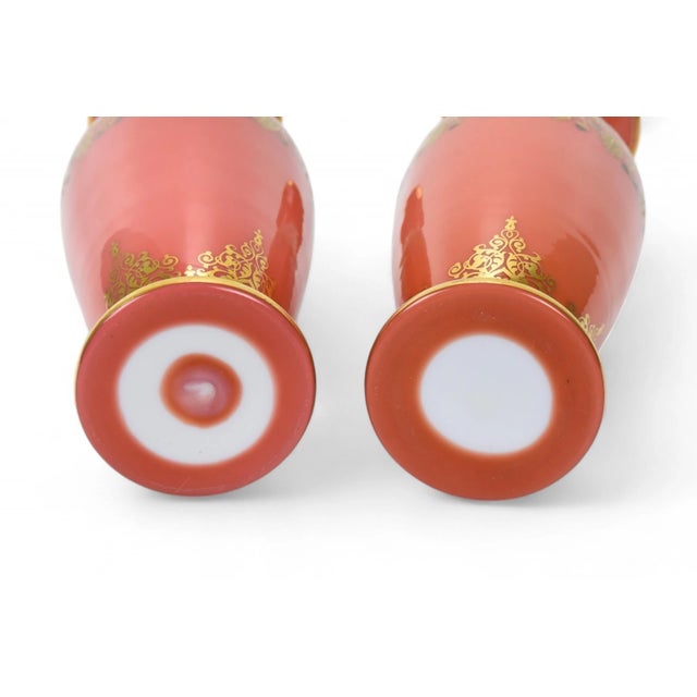 Mid 19th Century Superb Pair of Baccarat Opaline Glass Vases With Platinum and Gold Designs For Sale In Portland, ME - Image 6 of 8