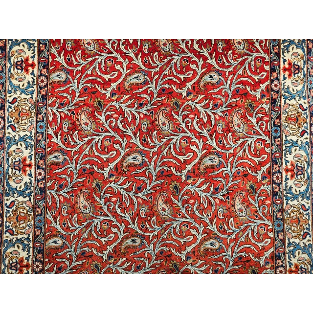 Vintage Persian Qum Area Rug, Hand-Knotted Wool, Allover Paisley & Vine Pattern, 5x7, Red & Ivory For Sale - Image 14 of 18