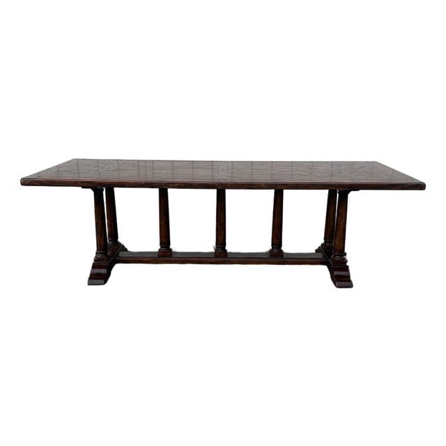 Large Refectory Trestle Dining Table Jacobean Style by Theodore Alexander For Sale