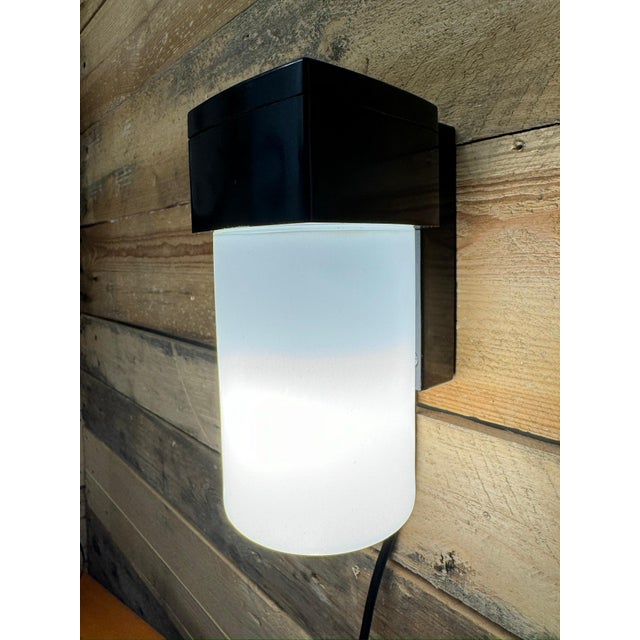 1970s Czech Bakelite & Opaline bathroom wall lights. Screw off Opaline shades with Bakelite base which can be fixed to the...