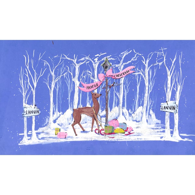 1950s Lanvin of Paris Original Advertising Watercolor Christmas Artwork For Sale