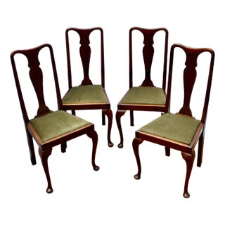 Antique Queen Anne Mahogany Dining Side Chairs - Set of 4 For Sale