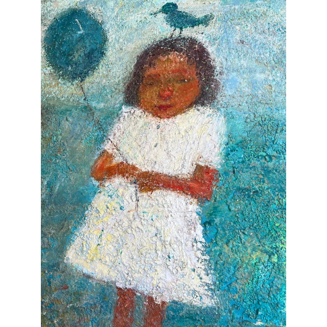 Zaza Khabuliani (b. 1966, Republic of Georgia) Title: "Girl with Blue Balloon" Medium: Oil on Canvas, Layered Impasto...