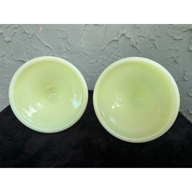 Vintage Fenton Orange Tree Blossom Custard Glass Candlesticks – Pair – Uv Reactive Vaseline Glass For Sale - Image 9 of 10
