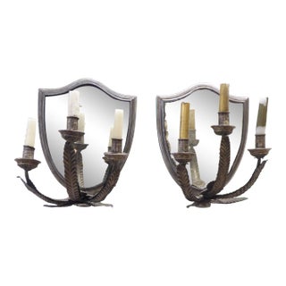 18th Century Italian Silvered Three Arm Wall Sconces - a Pair For Sale