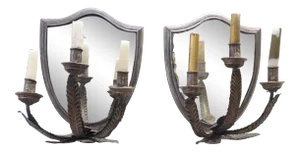 18th Century Italian Silvered Three Arm Wall Sconces - a Pair