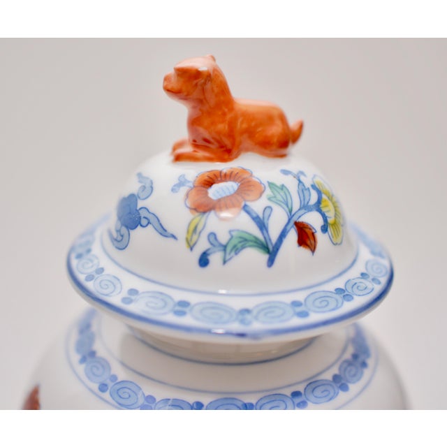 Vintage Chinese Ming Style Glazed Porcelain Lidded Vases - a Pair For Sale - Image 4 of 13