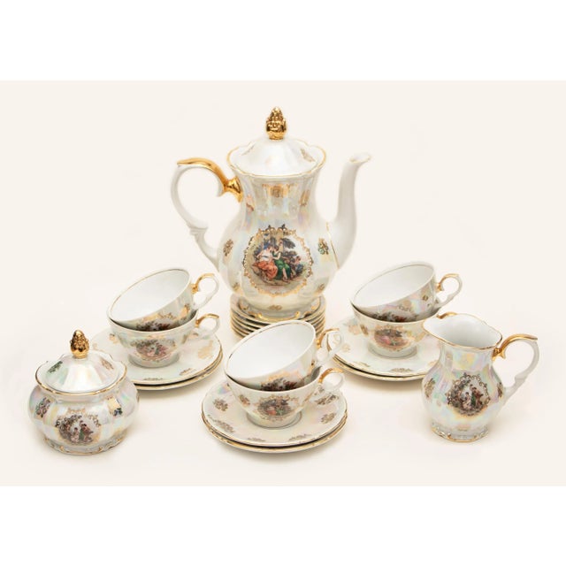 Fabulous C. 1970s 22k Gold German Porcelain Tea Set for 6 Persons by Kahla Porcelain Factory in East Germany, before East...