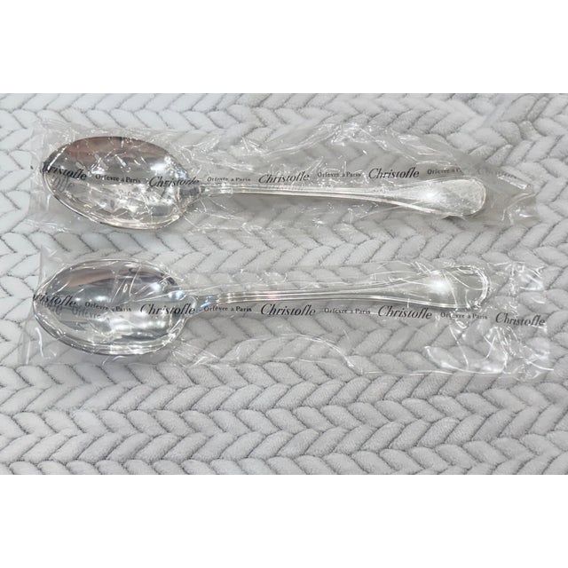 French Vintage Christofle Albi Silver-Plated Serving Spoons, Sealed, Set of 2 For Sale - Image 3 of 11