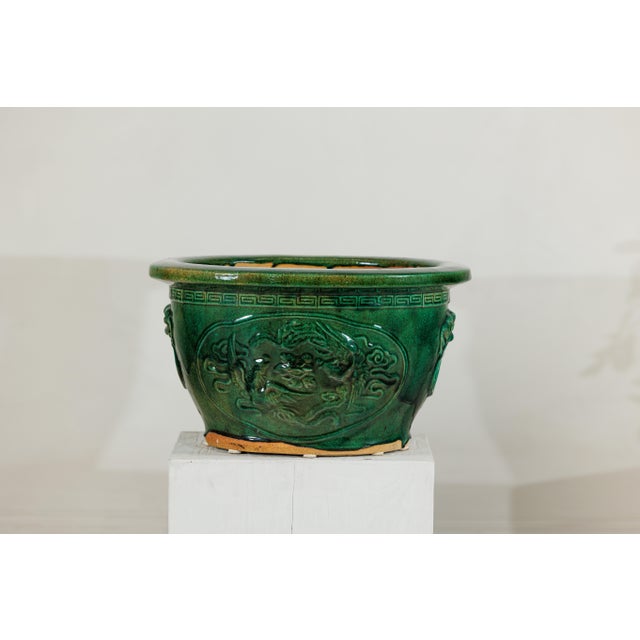 Large Chinese Green Glazed Planter with Dragon Relief and Decorative Motifs For Sale - Image 18 of 18
