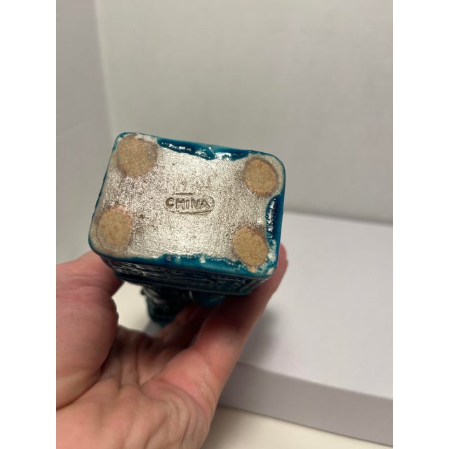 1980s Vintage Chinese Turquoise Blue Glazed Ceramic Foo Dog Figurine For Sale - Image 5 of 6