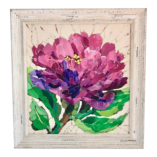 Violet Zinnia Collage Painting For Sale