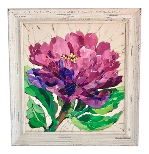 Violet Zinnia Collage Painting