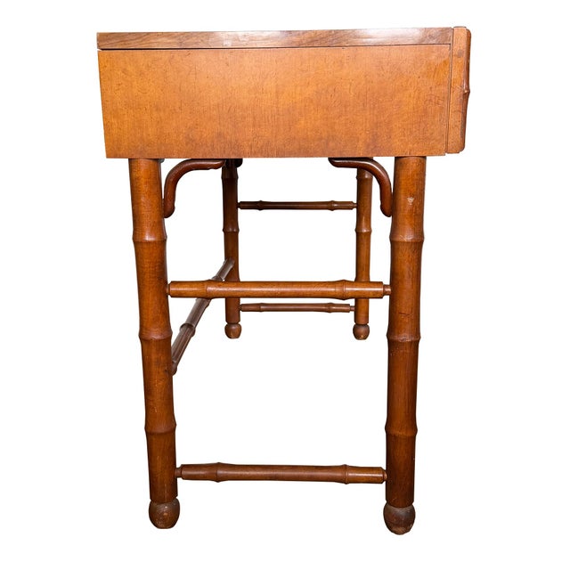 American of Martinsville American of Martinsville Faux Bamboo & Cane Writing Desk Console Table MCM For Sale - Image 4 of 11