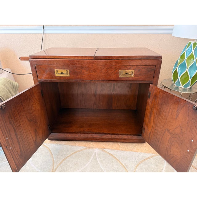 Mid-Century Modern 1970s Vintage Mid-Century Modern Campaign Flip-Top Dry Bar Server by Dixie For Sale - Image 3 of 12