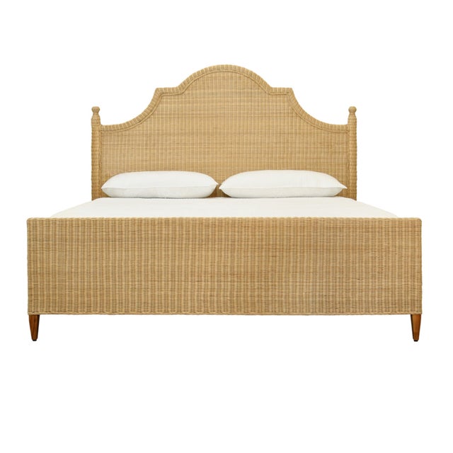 Tan Matthew Izzo Home Chamberlain King Arched Headboard, Side Rails, and Footboard in Rattan With Wood Feet For Sale - Image 8 of 8