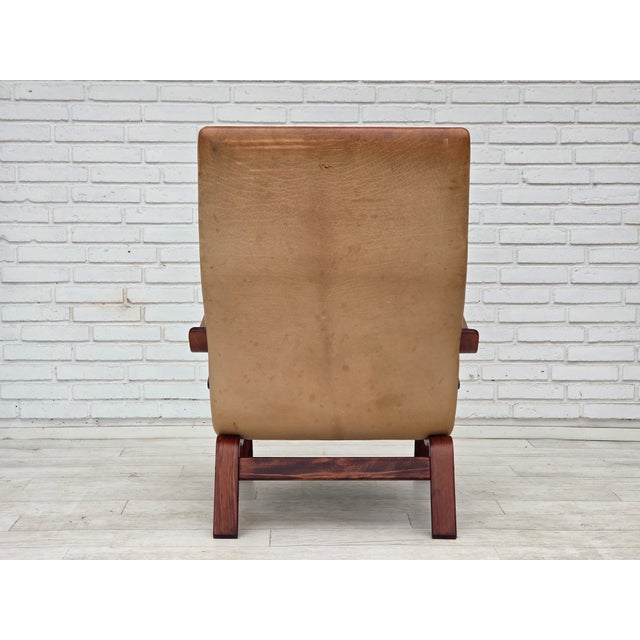 Scandinavian Highback Lounge Chair in Leather and Bentwood, 1970s For Sale - Image 14 of 18
