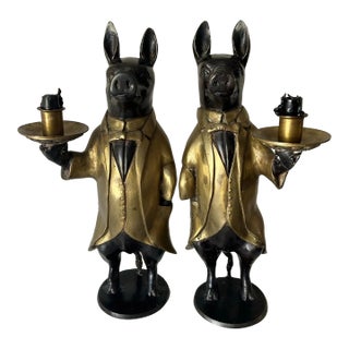 Vintage Butler Pig Candle Holders- Set of 2 For Sale