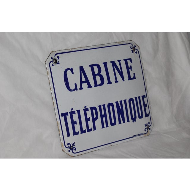 Blue White Enamel Sign Phone Cabin French Plaque Home decor Industrial Wall decor Wall hanging Original vintage French...