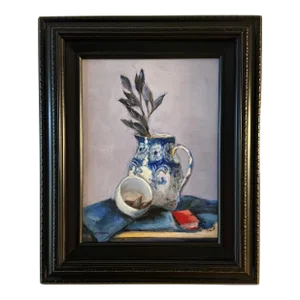"Symphony in Blue" a Still LIfe Painting of False Indigo by Marina Movshina, Framed