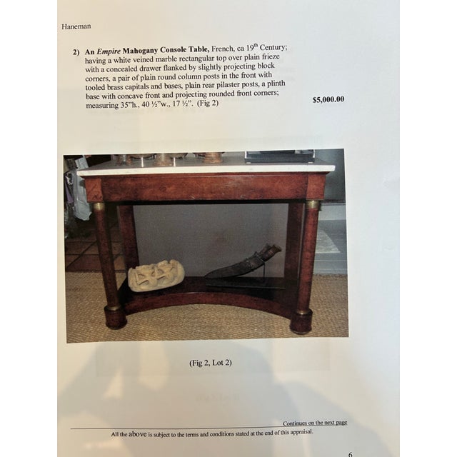 French 19th Century French Empire Mahogany Console Table | Marble Top | 40.5” For Sale - Image 3 of 5
