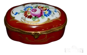 Vtg. French Limoges Handpainted Porcelain Trinket Box W/Floral Details
