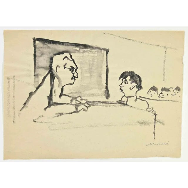 At School is a Watercolor Drawing realized by Mino Maccari (1924-1989) in the 1960s. Hand-signed on the lower. Good...