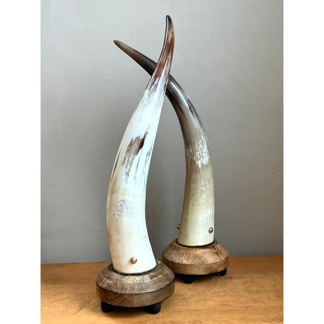 Vintage Horn and Wood Accent Lamps - Pair For Sale - Image 10 of 12