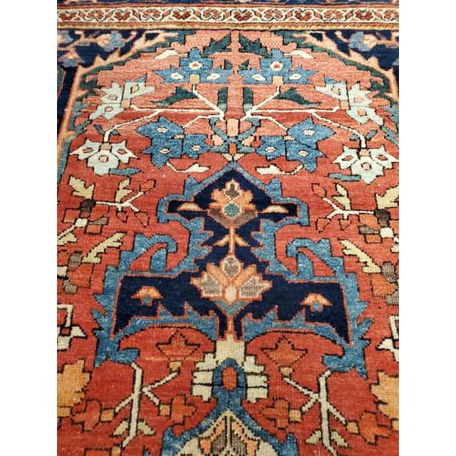 Antique Farahan Sarouk Rug, Handmade Oriental Rug, Rusty Red Navy Blue Very Fine For Sale - Image 12 of 18