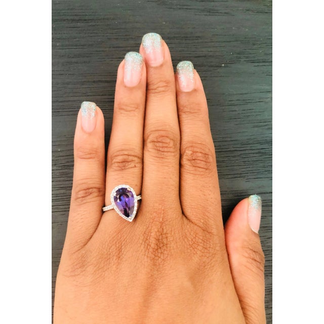 Early 21st Century 4.24 Carat Pear Cut Tanzanite Diamond 14 Karat White Gold Engagement Ring, Size 7 For Sale - Image 5 of 7