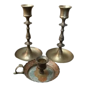 Lot of 3 Vintage Solid Brass Candlestick Holders, Made in India