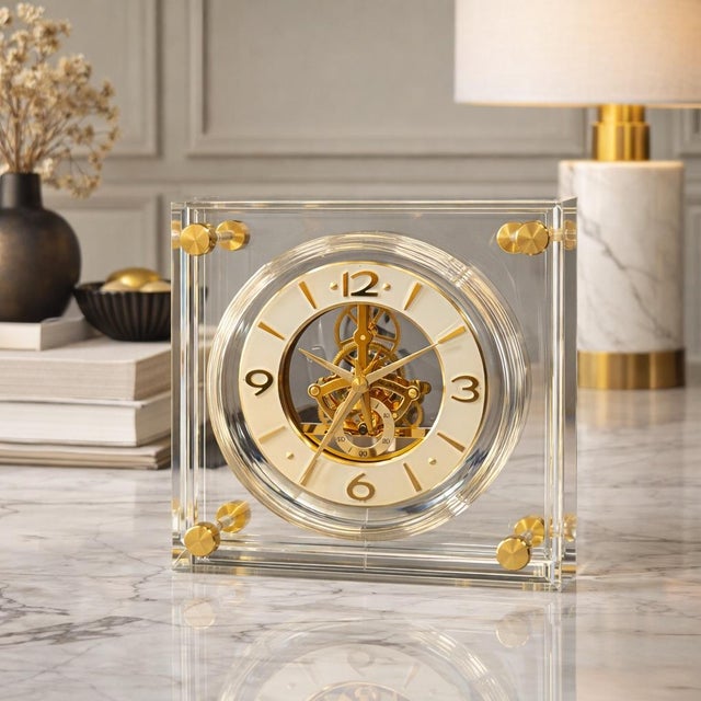 Grand Seiko Seiko Lucite Skeleton Mantel Clock in Gold – Model Qaw105g For Sale - Image 4 of 12