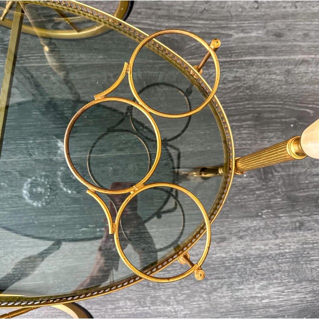 Metal Vintage Brass and Onyx Serving Trolley with Glass, 1960 For Sale - Image 7 of 12