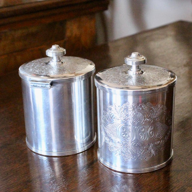 Metal Small English Silver Plate Tea Caddies, Henry Birks and Sons- A Pair For Sale - Image 7 of 12