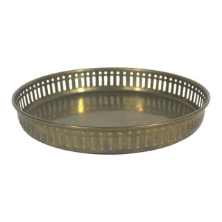 Vintage Brass Tray, Round Gallery With Pierced Cutout Details 8” Bar Drinks For Sale