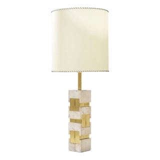 Table Lamp in Travertine and Brass by Gaetano Sciolari, 1970s For Sale