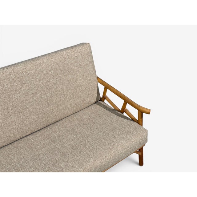 Ficks Reed, Three Seater Sofa, Bamboo, Cane, Beige Tweed, Usa, 1950s For Sale - Image 4 of 15