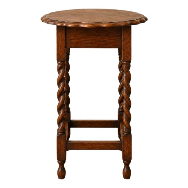 19th Century English Barley Twist Side Table With Scalloped Edge For Sale