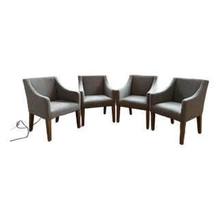 Practically New Set of 4 Pottery Barn Slope Arm Dining Chairs Gray W/ Seadrift Legs For Sale