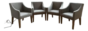 Practically New Set of 4 Pottery Barn Slope Arm Dining Chairs Gray W/ Seadrift Legs