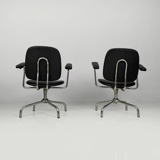 Italian Modern Swivel Office Chairs in Steel and Faux Leather, 1960s, Set of 2 For Sale - Image 4 of 17