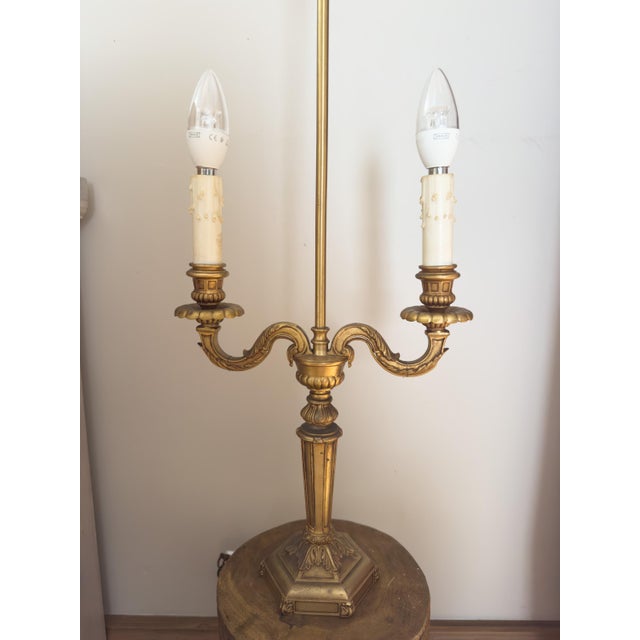 Vintage Louis XVI Style Gilt Metal Two-Light Candelabra Table Lamp For Sale - Image 17 of 18