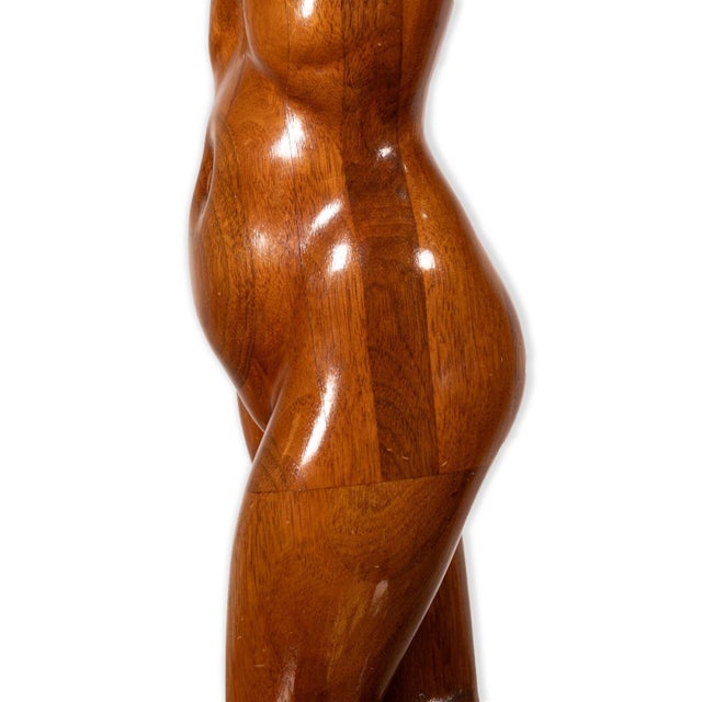 Mid 20th Century Mid Century Modern Carved Wood Female Figure Bust Sculpture on Black Base For Sale - Image 5 of 7
