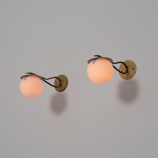 Vintage Italian Green Enameled Metal and Opaline Glass Wall Sconces, 1950s, Set of 2 For Sale - Image 13 of 15