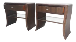 Pair Century Walnut Waterfall Brand New Old Stock Two Tier Night Tables Stands