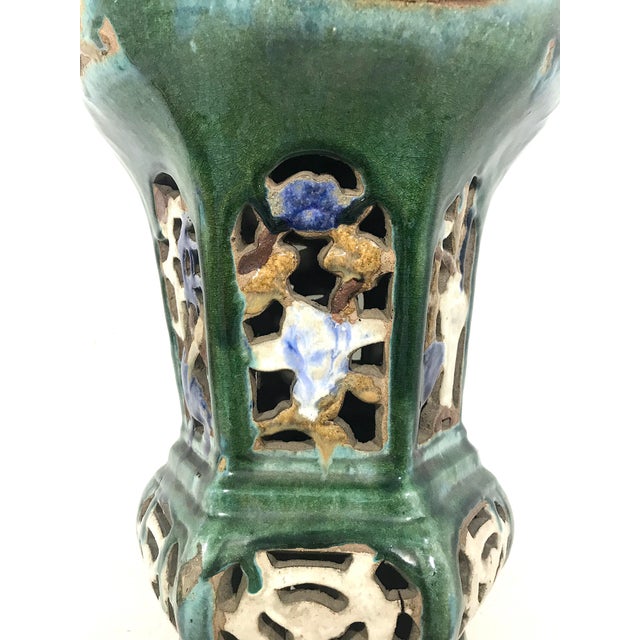 Antique Chinese Sancai Ceramic Lucky Coin Jade Green Pedestal / Plant Stand With Dragons For Sale - Image 9 of 12