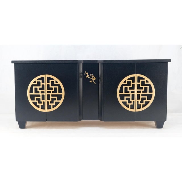 Large Asian Black Lacquer Large Carved Wood Door Pulls 8 Drawer Dresser Credenza For Sale - Image 11 of 17