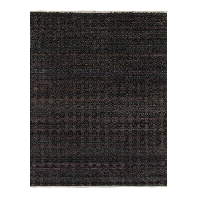Rug & Kilim’s Contemporary Rug in Black, Blue and Purple Geometric Patterns For Sale